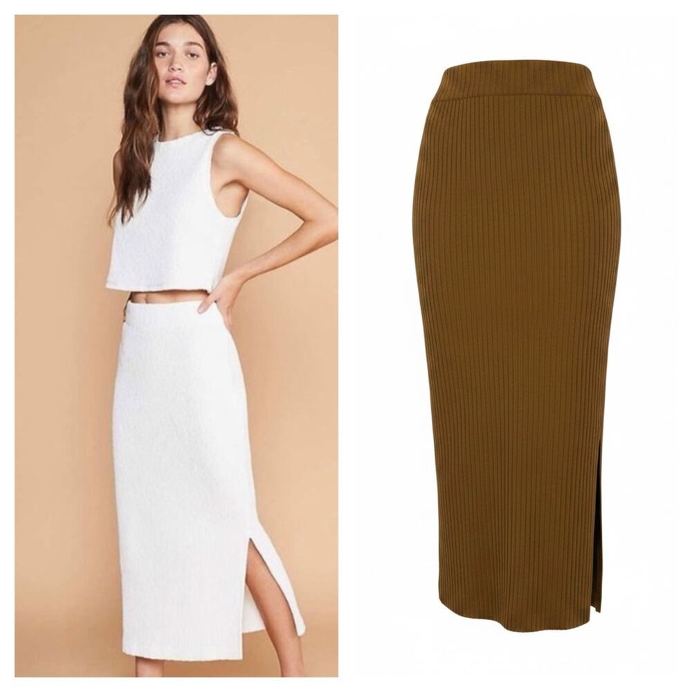 ✨2/$30✨ Lou & Grey Brown Ribbed Sweater Midi Skirt XXS Casual Minimalist Neutral